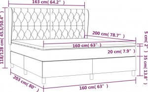 vidaXL vidaXL Łóżko kontynentalne z materacem, czarne, 160x200 cm, aksamit 7