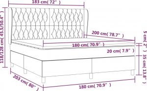vidaXL vidaXL Łóżko kontynentalne z materacem, czarne, 180x200 cm, aksamit 7