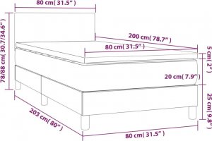 vidaXL vidaXL Łóżko kontynentalne z materacem, taupe, tkanina, 80x200 cm 7