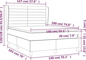 vidaXL vidaXL Łóżko kontynentalne z materacem, ciemnoszara tkanina 140x190 cm 7