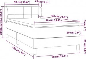 vidaXL vidaXL Łóżko kontynentalne z materacem, czarne, tkanina 90x190 cm 7