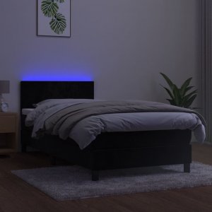 vidaXL vidaXL Łóżko kontynentalne z materacem i LED, czarny aksamit 90x200 cm 4