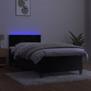 vidaXL vidaXL Łóżko kontynentalne z materacem i LED, czarny aksamit 90x200 cm 4