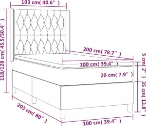 vidaXL vidaXL Łóżko kontynentalne z materacem, taupe, tkanina, 100x200 cm 7