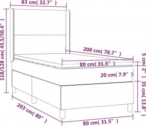 vidaXL vidaXL Łóżko kontynentalne z materacem, taupe, tkanina, 80x200 cm 7