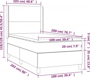 vidaXL vidaXL Łóżko kontynentalne z materacem, taupe, tkanina, 100x200 cm 7