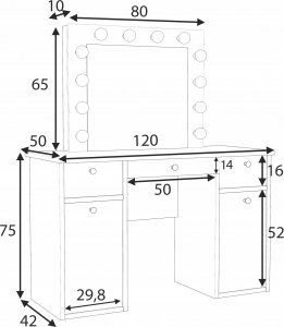MartigoPlus Toaletka z lustrem biała led Classic Diamond 12 8