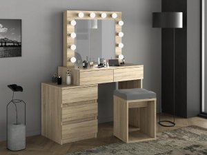 MartigoPlus Toaletka kosmetyczna z lustrem i żarówkami Adele 12 Led (T1) Sonoma 4