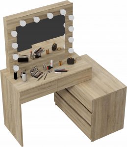 MartigoPlus Toaletka z lustrem sonoma kosmetyczna Carla 12 Led (T2) 12