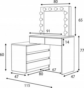 MartigoPlus Toaletka z lustrem sonoma kosmetyczna Carla 12 Led (T2) 15