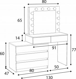 MartigoPlus Toaletka z lustrem sonoma kosmetyczna Carla 12 Led (T2) 16