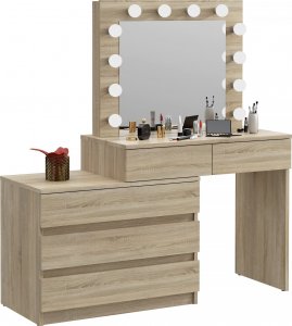 MartigoPlus Toaletka z lustrem sonoma kosmetyczna Carla 12 Led (T2) 2