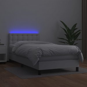 vidaXL vidaXL Łóżko kontynentalne z materacem i LED, biała ekoskóra 90x190 cm 4