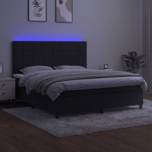 vidaXL vidaXL Łóżko kontynentalne z materacem i LED, czarny aksamit 180x200cm 4