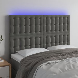 vidaXL vidaXL Zagłówek do łóżka z LED, ciemnoszary, 144x5x118/128 cm, aksamit 1