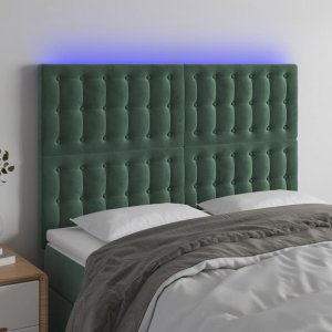 vidaXL vidaXL Zagłówek do łóżka z LED, ciemnozielony, 144x5x118/128 cm 1