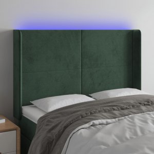 vidaXL vidaXL Zagłówek do łóżka z LED, ciemnozielony 147x16x118/128cm aksamit 1