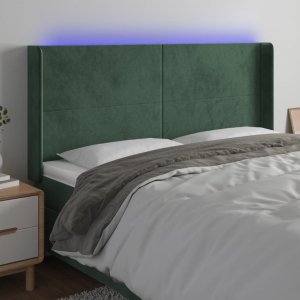 vidaXL vidaXL Zagłówek do łóżka z LED, ciemnozielony 183x16x118/128cm aksamit 1