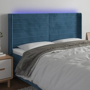 vidaXL vidaXL Zagłówek do łóżka z LED ciemnoniebieski, 203x16x118/128 cm 1