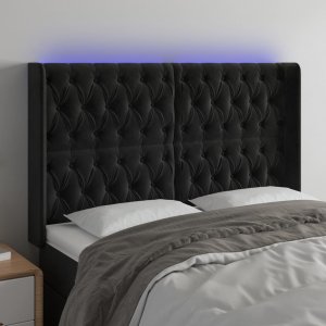 vidaXL vidaXL Zagłówek do łóżka z LED, czarny, 147x16x118/128 cm, aksamit 1