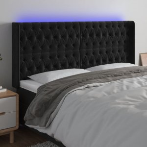 vidaXL vidaXL Zagłówek do łóżka z LED, czarny, 203x16x118/128 cm, aksamit 1