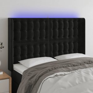 vidaXL vidaXL Zagłówek do łóżka z LED, czarny, 147x16x118/128 cm, aksamit 1