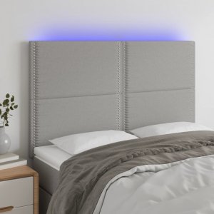 vidaXL vidaXL Zagłówek do łóżka z LED, jasnoszary, 144x5x118/128 cm, tkanina 1