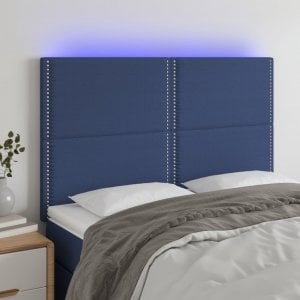 vidaXL vidaXL Zagłówek do łóżka z LED, niebieski, 144x5x118/128 cm, tkanina 1