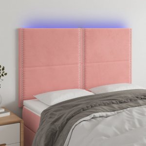 vidaXL vidaXL Zagłówek do łóżka z LED, różowy, 144x5x118/128 cm, aksamit 1