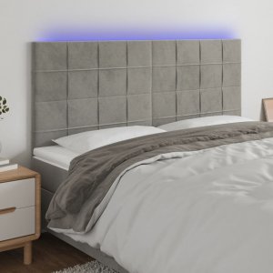 vidaXL vidaXL Zagłówek do łóżka z LED, jasnoszary, 160x5x118/128 cm, aksamit 1