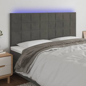 vidaXL vidaXL Zagłówek do łóżka z LED, ciemnoszary, 160x5x118/128 cm, aksamit 1