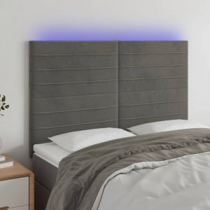 vidaXL vidaXL Zagłówek do łóżka z LED, ciemnoszary, 144x5x118/128 cm, aksamit 1