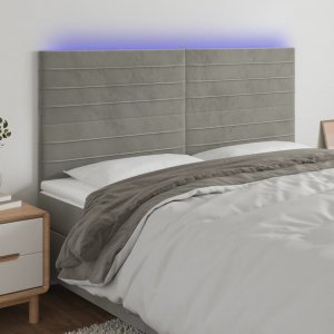 vidaXL vidaXL Zagłówek do łóżka z LED, jasnoszary, 200x5x118/128 cm, aksamit 1