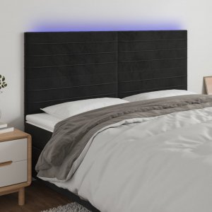 vidaXL vidaXL Zagłówek do łóżka z LED, czarny, 200x5x118/128 cm, aksamit 1