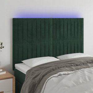 vidaXL vidaXL Zagłówek do łóżka z LED, ciemnozielony, 144x5x118/128 cm 1