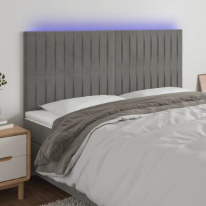 vidaXL vidaXL Zagłówek do łóżka z LED, jasnoszary, 160x5x118/128 cm, aksamit 1