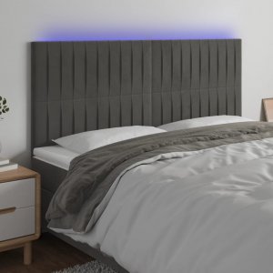 vidaXL vidaXL Zagłówek do łóżka z LED, ciemnoszary, 160x5x118/128 cm, aksamit 1