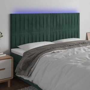 vidaXL vidaXL Zagłówek do łóżka z LED, ciemnozielony, 160x5x118/128 cm 1