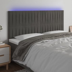 vidaXL vidaXL Zagłówek do łóżka z LED, ciemnoszary, 180x5x118/128 cm, aksamit 1