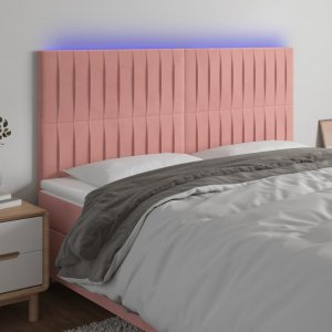 vidaXL vidaXL Zagłówek do łóżka z LED, różowy, 180x5x118/128 cm, aksamit 1