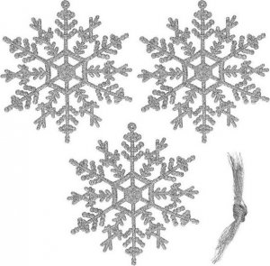 Springos Zawieszka na choinkę śnieżynki 3 szt. ozdoba świąteczna 12 cm srebrny brokat UNIWERSALNY 1