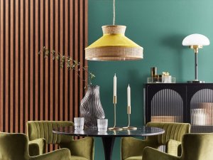 Lampa wisząca Beliani Lampa wisząca rattanowa naturalna z żółtym BATALI! 2