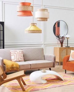 Lampa wisząca Beliani Lampa wisząca rattanowa naturalna z żółtym BATALI! 4