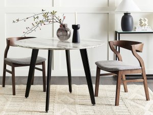 Beliani Zestaw 2 krzeseł do jadalni ciemne drewno z szarym MAROA! 2