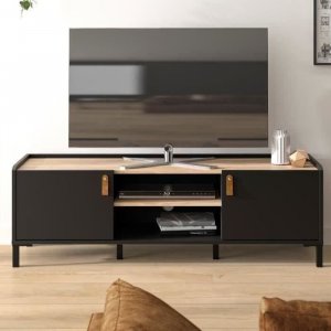 GAMI Podstawka pod telewizor AMSTERDAM - Styl przemyslowy - Dekor z czarnego debu - dl. 136 x gl. 40 x wys. 44 cm 1