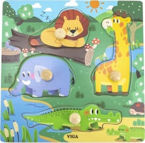 Viga Toys VIGA Drewniane Puzzle z Pinezkami Dzikie Zwierzęta 1