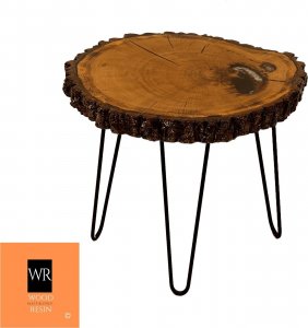 Wood & Resin Stolik z plastra drewna Żywica epoksydowa 57 cm x 62 cm x 5,5 cm Nogi 43 cm | Szlifowany, Lakierowany spód (matowy) PDOS_113443_Z07 1