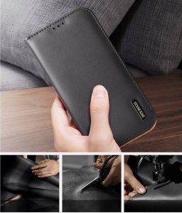 Dux Ducis Dux Ducis Hivo skórzane etui z klapką pokrowiec ze skóry naturalnej portfel na karty i dokumenty iPhone 14 Plus czarny 19