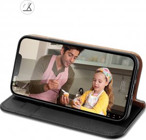 Dux Ducis Dux Ducis Hivo skórzane etui z klapką pokrowiec ze skóry naturalnej portfel na karty i dokumenty iPhone 14 Plus czarny 21