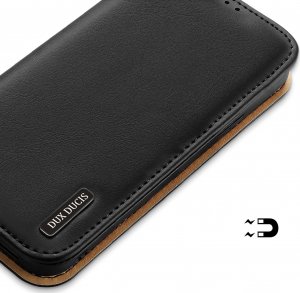 Dux Ducis Dux Ducis Hivo skórzane etui z klapką pokrowiec ze skóry naturalnej portfel na karty i dokumenty iPhone 14 Plus czarny 22